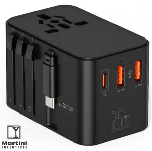 25W Travel Adapter with Retractable Cable Martini Incentives