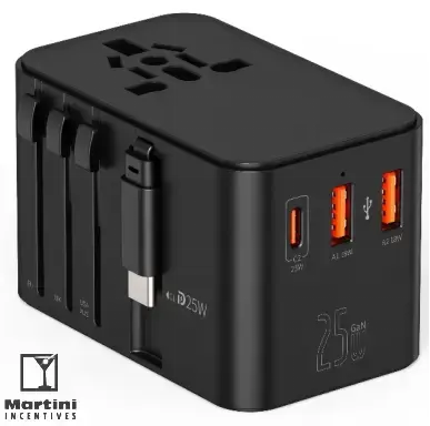25W Travel Adapter with Retractable Cable Martini Incentives