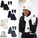 3 Pieces Rib Knit Fur Pom Winter Set