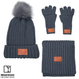 3 Pieces Rib Knit Fur Pom Winter Set grey