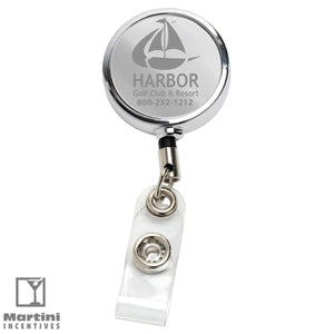 DUBLIN CHROME LZ 30" Cord Chrome Solid Metal Retractable Badge Reel and Badge Holder with Laser Imprint Only - RBRM2L